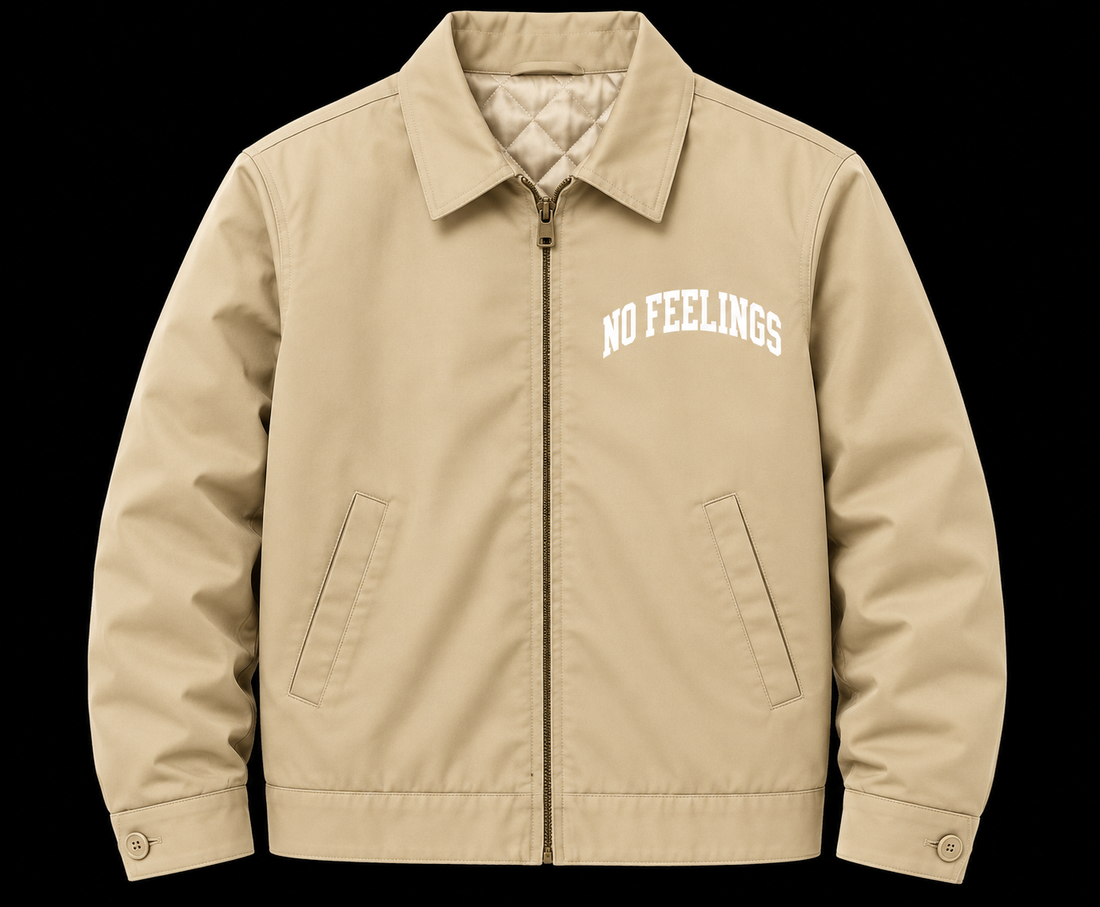 NO FEELINGS VARSITY WORK JACKET